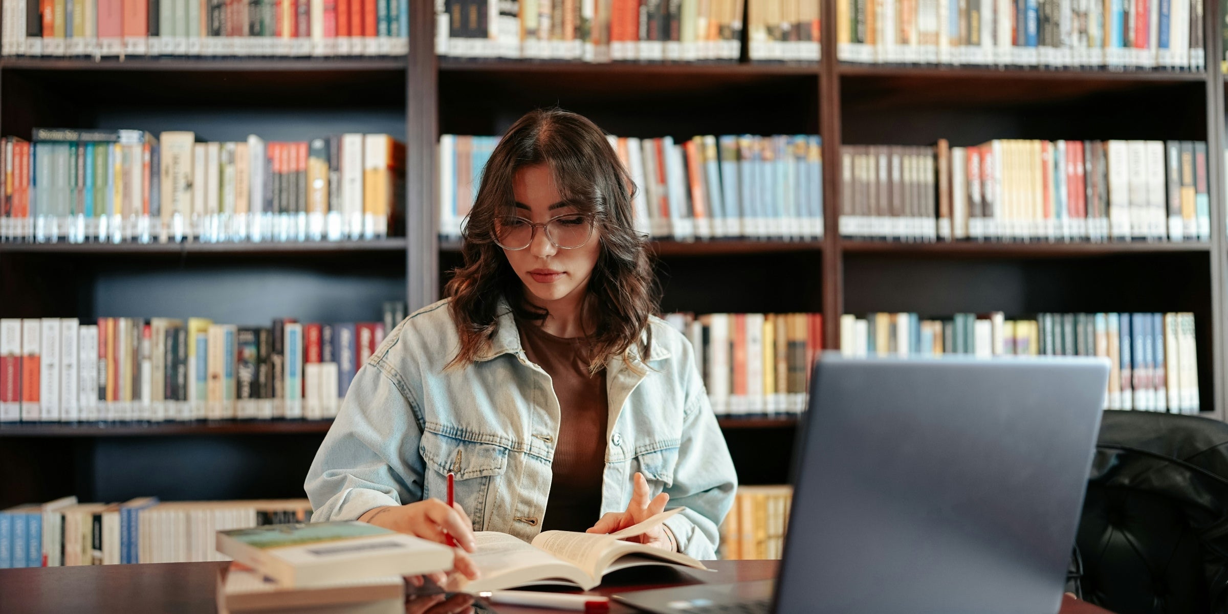 Young woman doing research